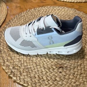 On Running Womens' Size 5 Light Gray  Light Blue, White, Navy and Light Green